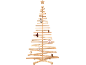 Sapin de Noël décoratif en bois avec des ornements suspendus.