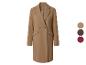 Manteau croisé camel avec boutons et poches, avec échantillons de couleur.