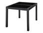 Une table noire avec un plateau en verre.
