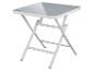 Table pliante blanche avec plateau gris.