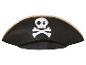 Un chapeau de pirate noir avec un crâne blanc et des os croisés.