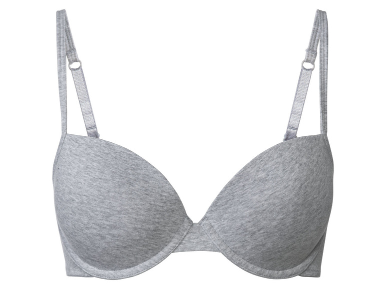 Soutien-gorge gris avec bonnets lisses et bretelles fines.