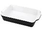 Plat de cuisson rectangulaire noir et blanc avec côtés cannelés.
