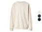 Sweat-shirt uni à manches longues, disponible en trois couleurs : beige, bleu foncé et noir.
