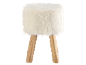 Tabouret en fausse fourrure blanche avec pieds en bois clair