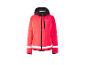 Veste de sport rouge fluo avec capuche noire et bandes réfléchissantes