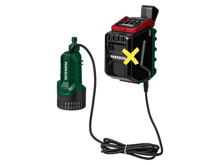 Pompe submersible PARKSIDE avec batterie externe et câble.