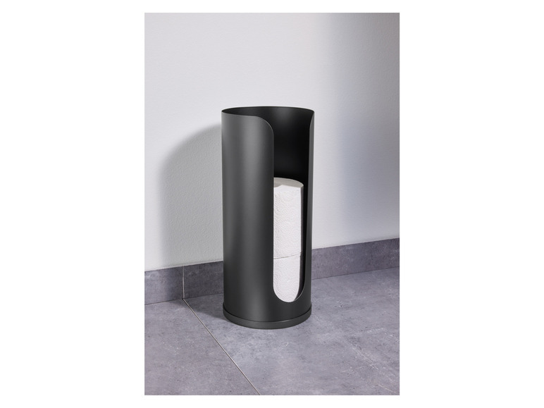 Un porte-papier toilette noir avec deux rouleaux.