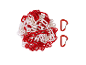 Chaîne en plastique rouge et blanche avec deux mousquetons rouges.