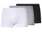 Trois boxers pour hommes en blanc, gris et noir.
