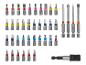 Assortiment d'embouts de tournevis et un porte-embout, divers types et tailles.