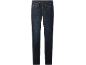 Jean femme bleu foncé avec surpiqûres contrastées et poches avant.