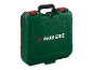 Une boîte à outils Parkside verte avec des fermetures rouges.