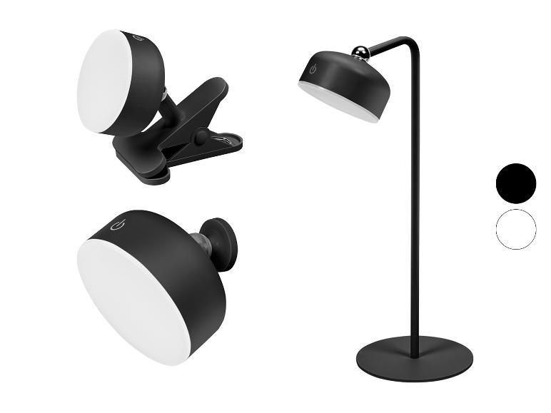 Lampadaire noir et deux lampes à pince, avec options de couleur.