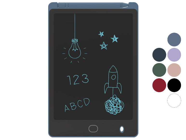 Tablette LCD d'écriture avec plusieurs couleurs disponibles.