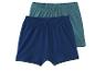 Deux boxers pour garçons, un bleu marine et un vert sarcelle, avec des ceintures élastiques.