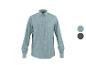 Chemise à manches longues bleu clair boutonnée, avec des échantillons de couleur bleu clair et gris foncé.