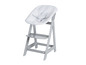 Une chaise haute en bois grise avec un siège rembourré gris.