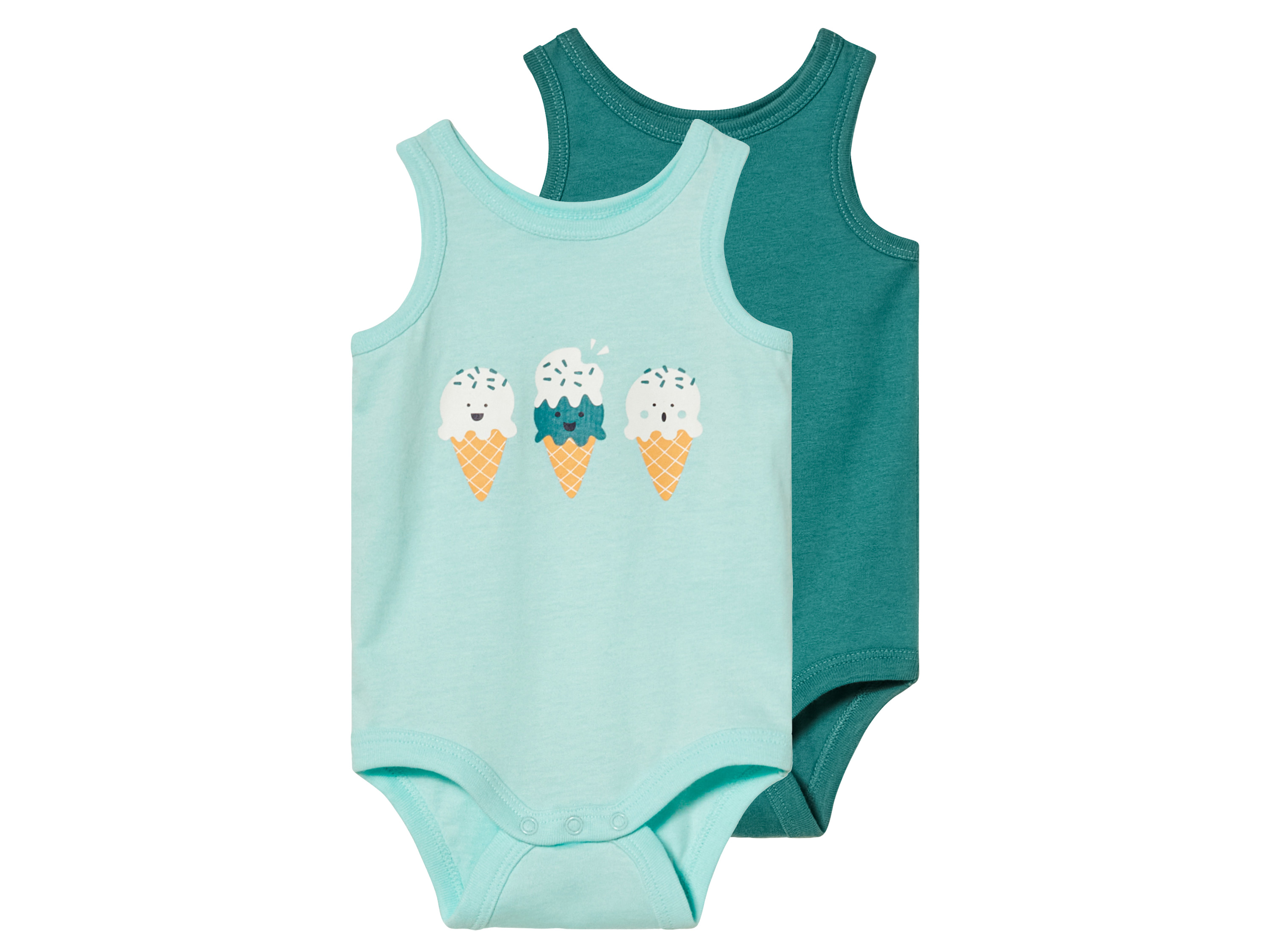 lupilu® Lot de 2 bodies bébé (50/56, menthe/turquoise)