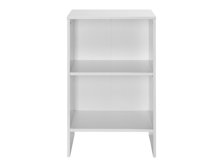 Étagère blanche à deux niveaux au design minimaliste.