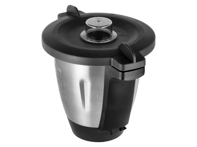 Robot de cuisine en acier inoxydable avec couvercle noir et verre doseur