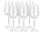 Un ensemble de six verres à vin rouge.