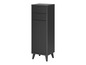 Armoire noire avec deux tiroirs et une porte à nervures.