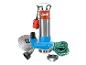 Pompe submersible Güde avec tuyau, corde et accessoires sur fond blanc.