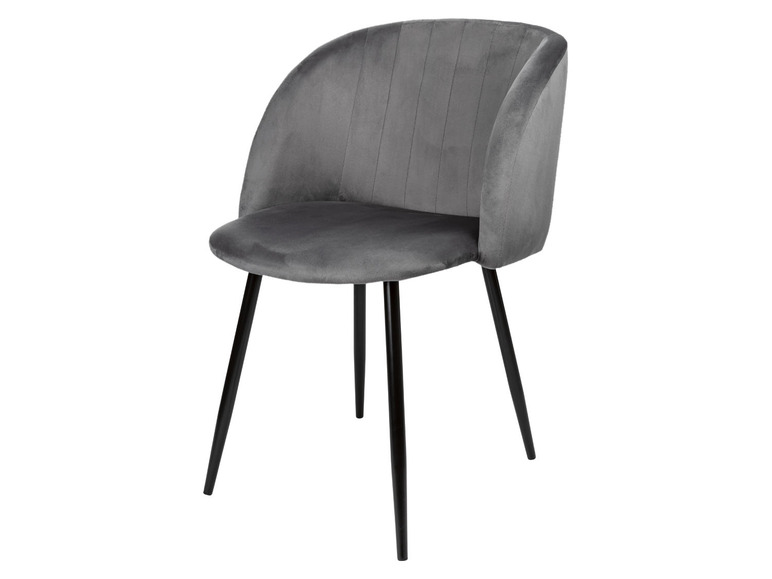 Chaise en velours gris avec des pieds noirs.