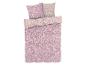 Parure de lit mauve à motif floral stylisé.