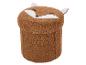 Pouf de rangement en peluche marron en forme de renard avec accents blancs et oreilles.