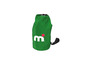 Sac étanche vert avec le logo 'm'.