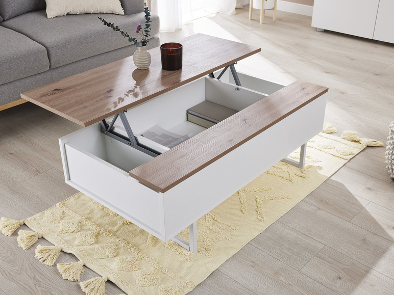 Aller en mode plein écran : LIVARNO home Table basse Madrid, 110 x 37,5 x 58 cm, imitation chêne/blanc - Image 2