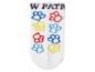 Chaussette blanche avec des empreintes de pattes colorées et l'inscription «W PATR».