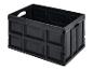 Boîte pliable en plastique noire.