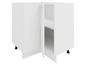 Armoire de cuisine d'angle blanche avec portes et un espace ouvert.