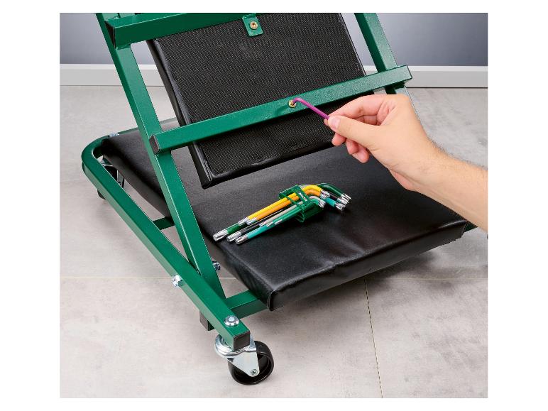 Chariot d'atelier vert avec siège et clés Allen.