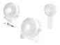 Ventilateurs de bureau blancs : modèle à pince, modèle de table et modèle portable.