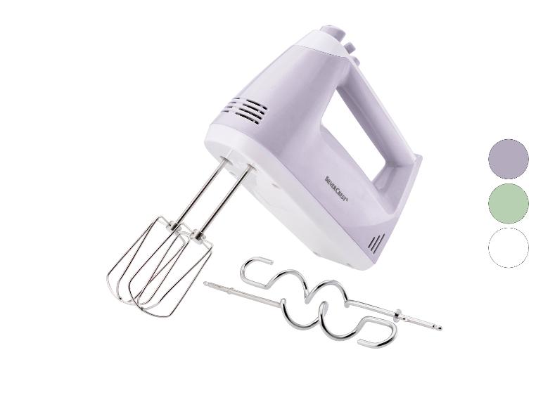 Batteur sur socle lilas avec différents accessoires de Silvercrest.