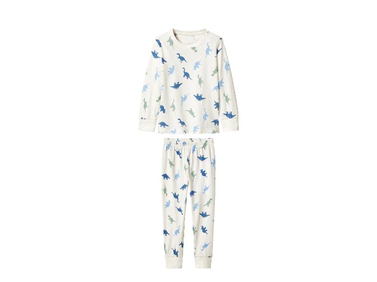 Ensemble de pyjama blanc à manches longues avec imprimé dinosaure bleu et vert.