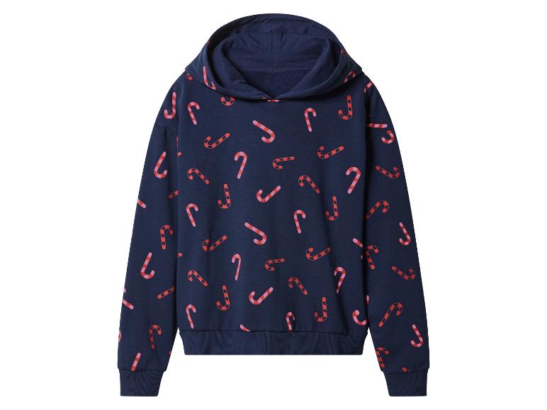 Sweat à capuche bleu foncé avec motif de cannes à sucre rouges et roses