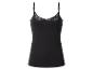 Débardeur noir à fines bretelles avec décolleté en dentelle.