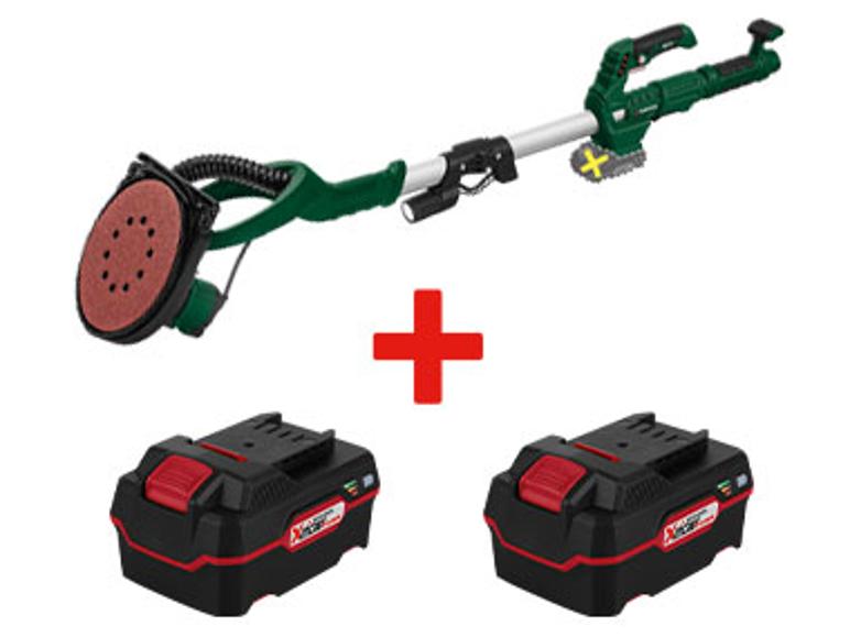 Ponçeuse électrique Einhell avec deux batteries.