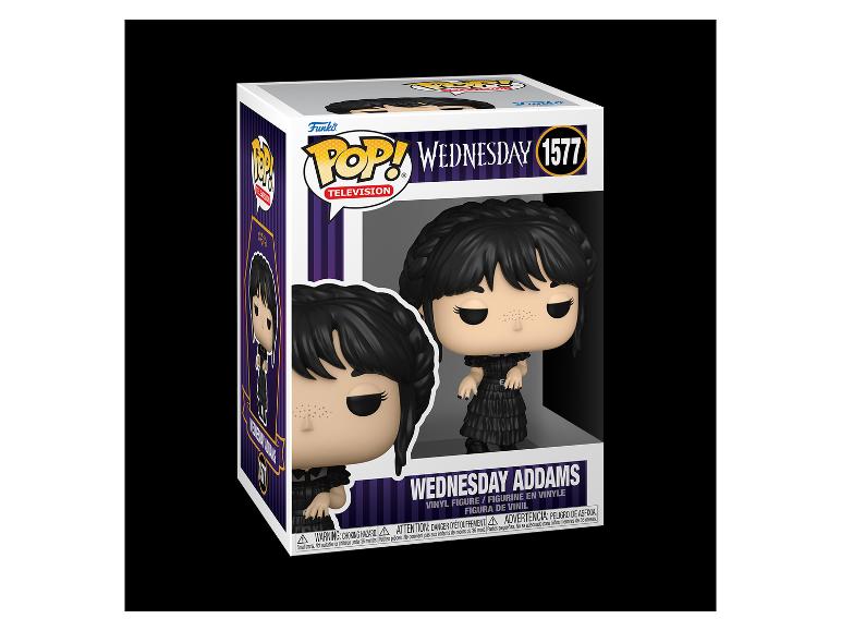 Figurine Funko Pop! Mercredi Addams en vinyle dans sa boîte.