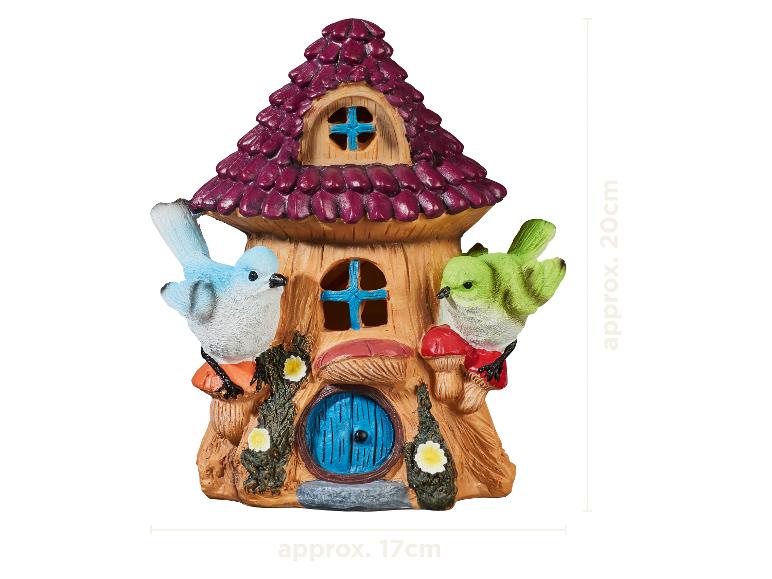 Maison de fée avec oiseaux, env. 20cm de haut et 17cm de large