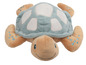 Une peluche de tortue bleue et marron.