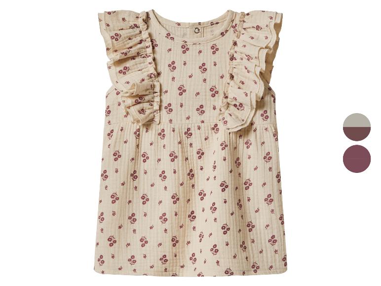 Robe bébé fleurie à volants, beige avec des fleurs bordeaux.