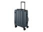 Une valise grise à roulettes avec une poignée télescopique.