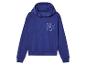 Un sweat-shirt à capuche bleu foncé avec une fleur stylisée.