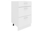 Armoire de cuisine blanche avec trois tiroirs.